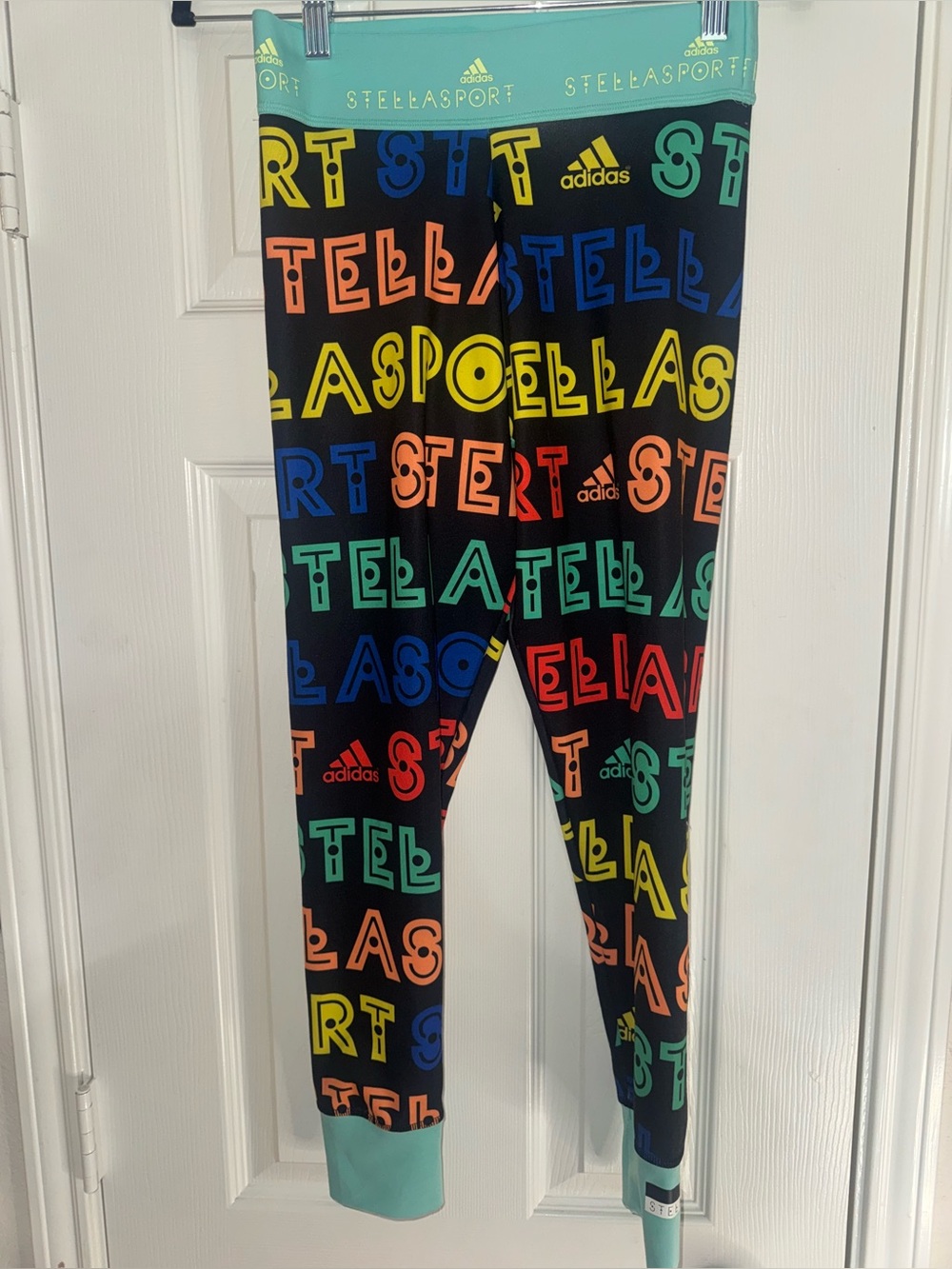 Adidas X Stella McCartney Black Leggings with Multicolor Logo Print